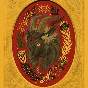 Impression d&#39;art Phillip noir – Illustration occulte de chèvre, décoration murale horreur folk, impression sorcellerie (8 x 10 ou 11 x 14)