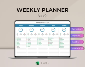 Simple Weekly Planner Excel Template | Weekly To Do List | Task Tracker Spreadsheet