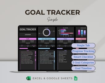 Goal Tracker Template | Excel & Google Sheets | Dark Mode