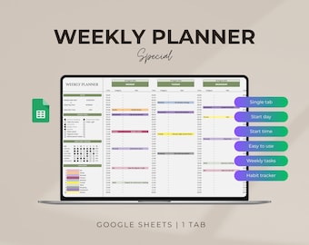 Weekly Planner Template: Google Sheets Schedule, Task & Habit Tracker, To-Do List, Daily Schedule