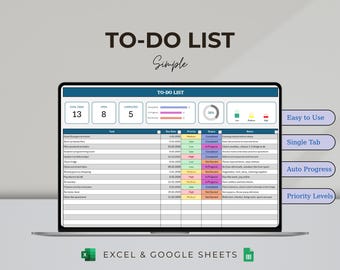 Task Tracker Excel & Google Sheets | Simple To-Do List | Single Tab Tracker