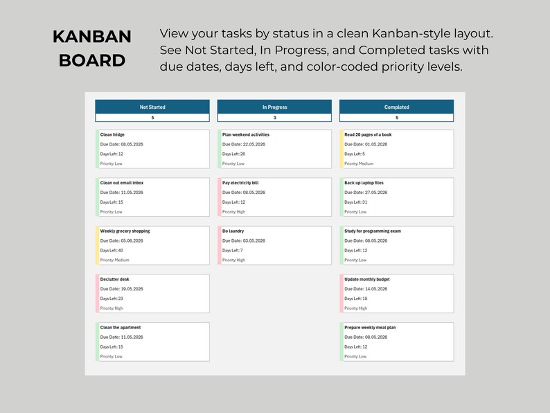 Html/javascript To Do List Kanban Board Excel To-do List Spreadsheet | Kanban, Calendar & Filter - Etsy