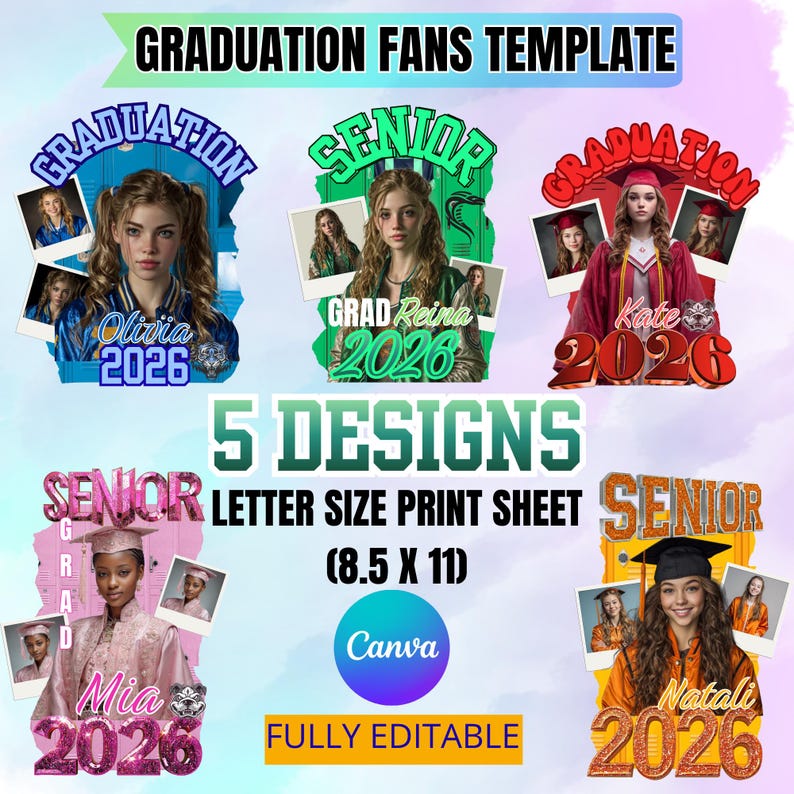 Graduation Fan Template Canva, Class of 2026 Grad Fan Bundle, Senior ...