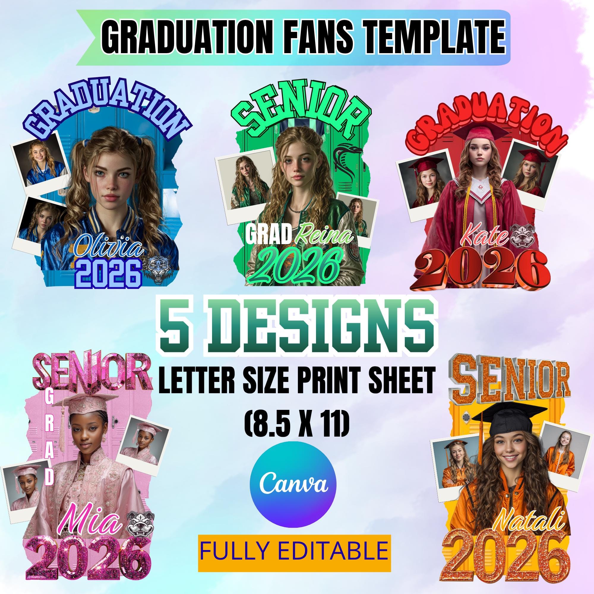 Graduation Fan Template Canva, Class of 2026 Grad Fan Bundle, Senior ...