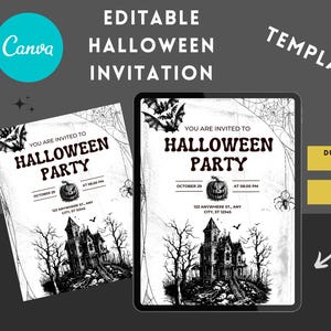 Simple Halloween Party Invitation/Editable Spooky Haunted House Invite/Digital Download/Printable