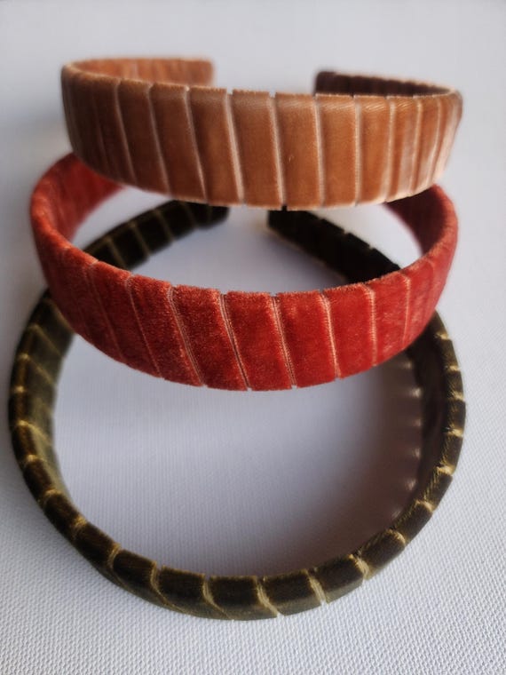 Set of 3 Luxury velvet headband- hand wrapped headbands- camel,  Autumn orange , and olive