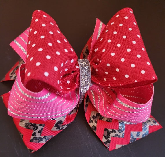Large Valentine's Day Hair Bow: Red, Pink, and Animal Print