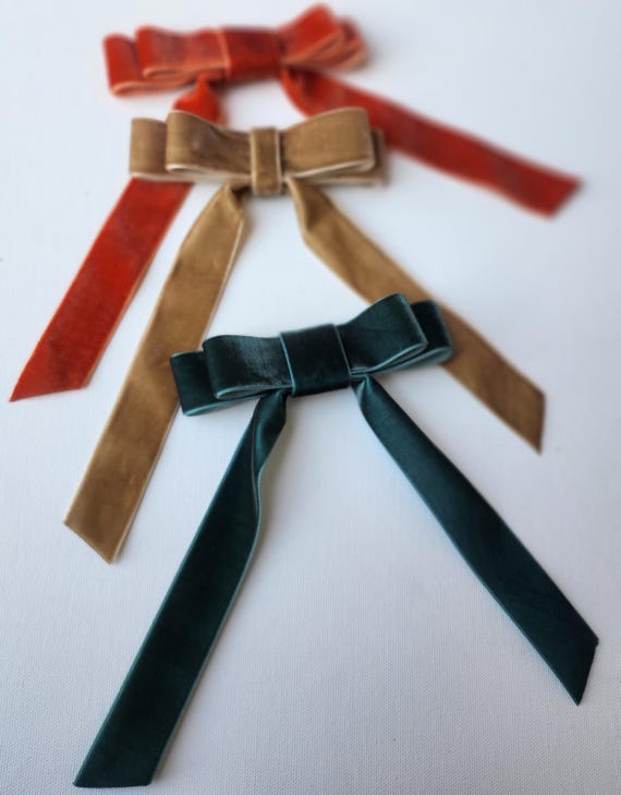 Velvet Bow Set of 3: Fall Colors Hair Clip - Luxe Shabby Chic