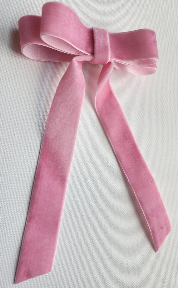 Pink Velvet Bow Hair Clip: Luxe Alligator Clip, 7-inch Tails