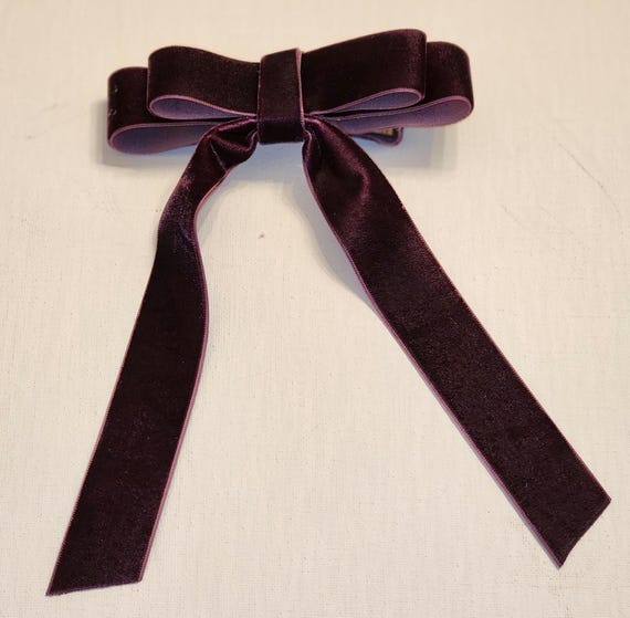 Velvet long bow with 7 inch tails - color: plum