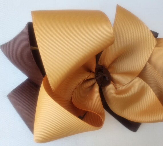 Extra large double layer bow... 8" Hairbow. Color: brown and mustard