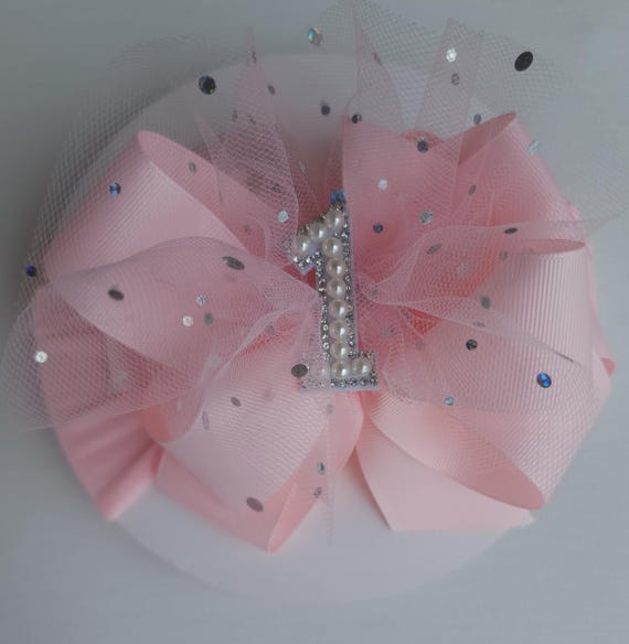 First Birthday Bow Headband: 6-Inch Layered Nylon