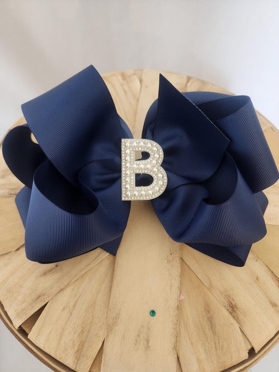Extra Large Handmade Hair Bow: Beaded Initial, 8 Inch Stand Up Bow