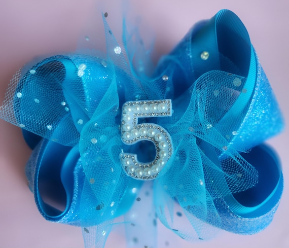 Extra Large Birthday Bow: Layered Boutique Hair Clip with Bling Number