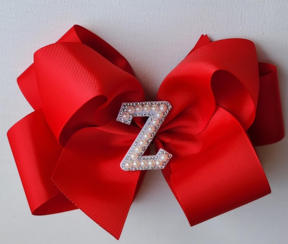 BIG red bow with pearl bling initial