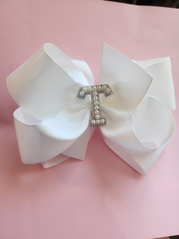 Extra Large Handmade Hair Bow: Beaded Initial, Boutique Style