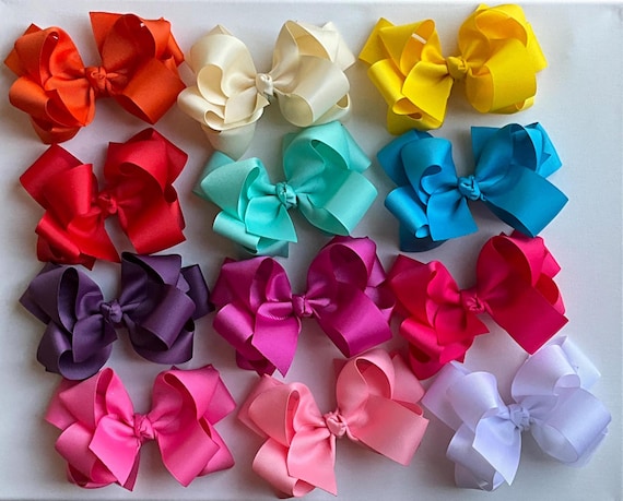 Large Double Hair Bow Set: 6-Inch Ribbon Bows, 12 Piece Bulk