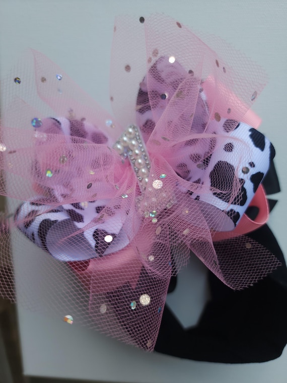 Nylon Baby headband with a large -6 inch four layer bow - first rodeo bow-1st birthday