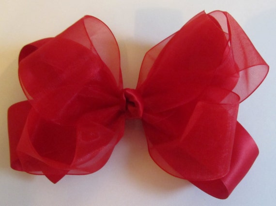 Double satin and organza hair bow on an alligator clip or barrette- 8 inch bow