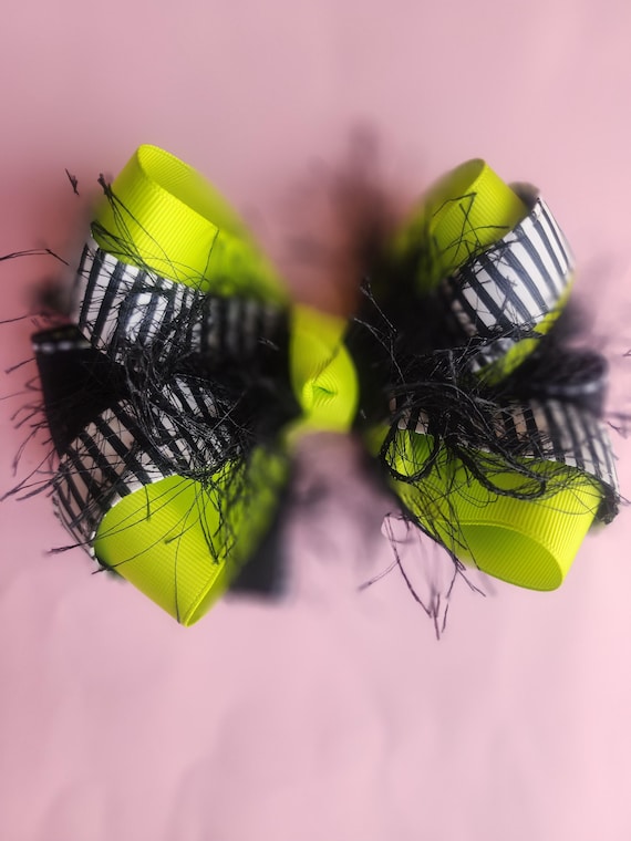 Six inch black and lime bow- Halloween bow- matches Beetlejuice