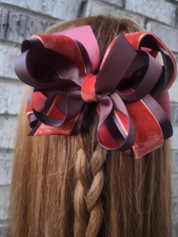 Six  inch triple specialty bow with layers of grosgrain and velvet-Fall bow- gift