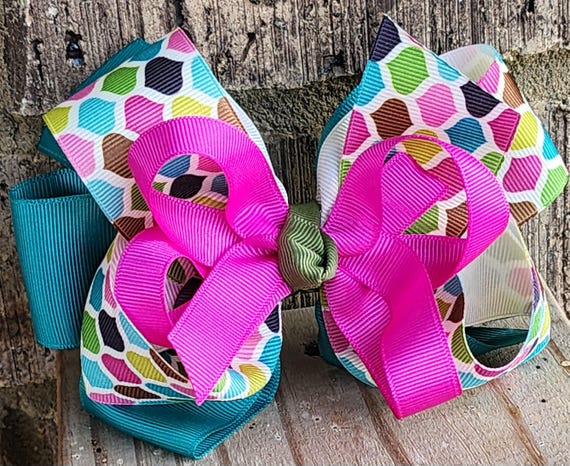 Large three layer boutique hairbow with geometric print bow