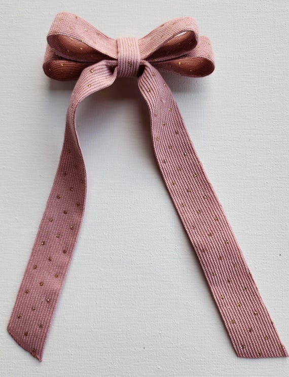 Pink long bow with gold dots- limited supply!!! Corduroy ribbon