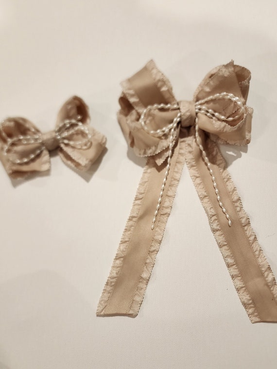 Big Sister Little Sister Hair Bow Set: Satin Ruffle Bows with Pearls