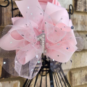 First Birthday Bow: 6-Inch Layered Bow on a nylon headband image 5