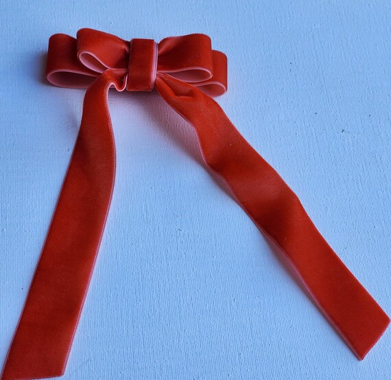 Shabby velvet luxe bow with tails- Autumn orange