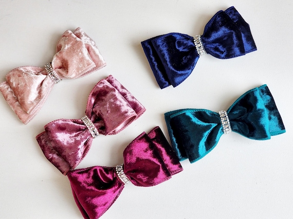 Velvet Ribbon Bow: Bling Trim, Alligator Clip or Barrette