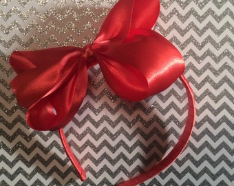 Satin ribbon wrapped headband with large boutique hair bow