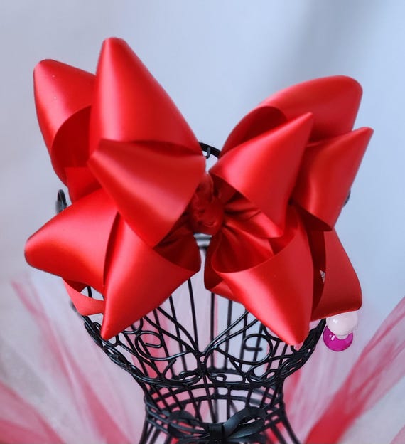 Red Satin Triple Layer Hair Bow: Holiday Portrait Accessory