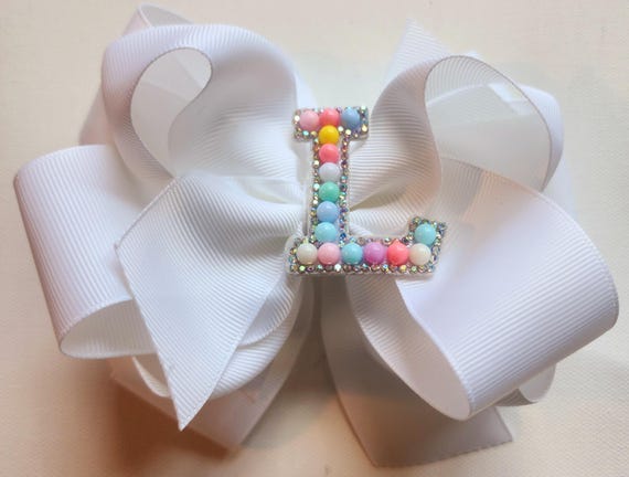 Large Boutique Hair Bow: Confetti Dot Initial, 6-inch