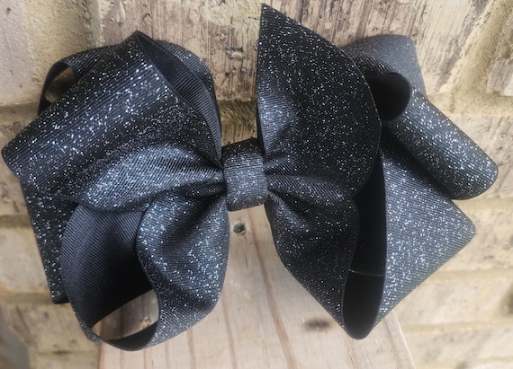 Black glitter grosgrain double bow- 8 inch bow