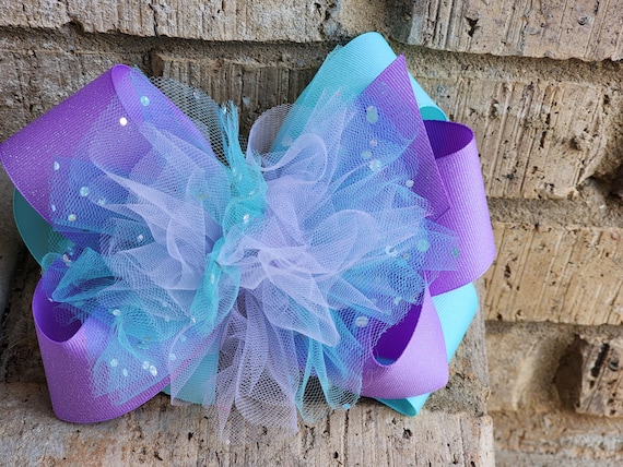 Extra Large Orchid & Ocean Blue Sparkle Tulle Bow (8 inch)