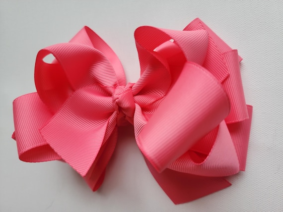 Coral Rose Hair Bow: Large Boutique Ribbon Bow (6 Inch)
