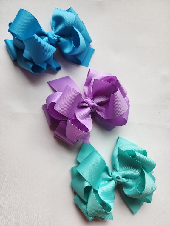 Triple Layer Hair Bow Set: Turquoise, Lavender, Tropic (6 Inch)
