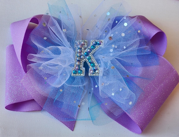Mermaid sparkle bow with glitter and sequins- bling initial