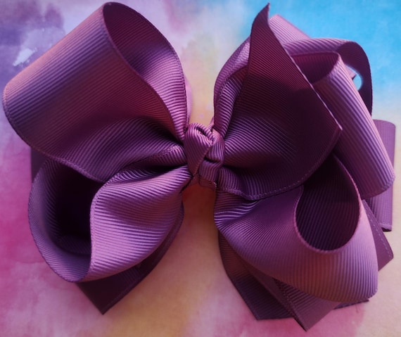 Purple Boutique Hair Bow: Triple Layer Ribbon, Alligator Clip