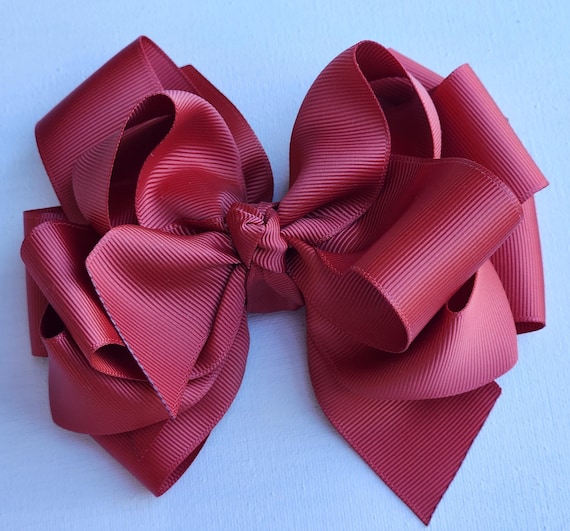 Large Rust Ribbon Hair Bow: Triple Layer Boutique Style