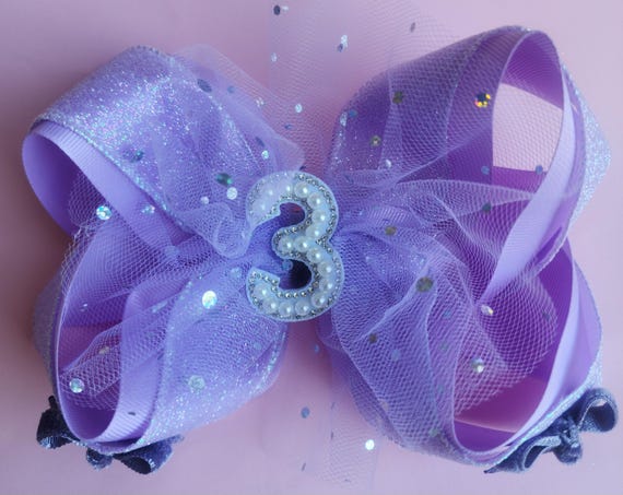 Extra Large Birthday Bow: Layered Boutique Hair Clip with Bling Number