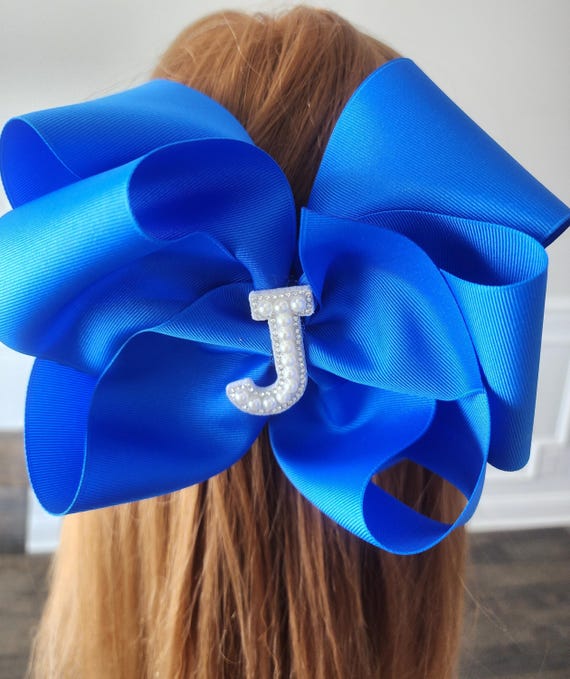 JUM-bow! 9 inch bow with pearl beaded initial .- Electric blue (shown)