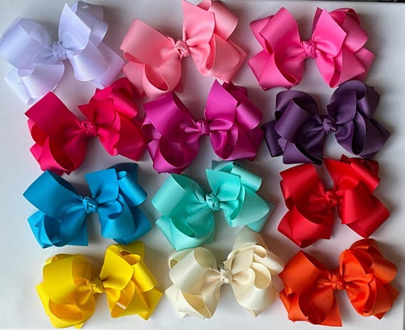 Large Double Hair Bow Set: 6-Inch Colorful Bows - Set of 12