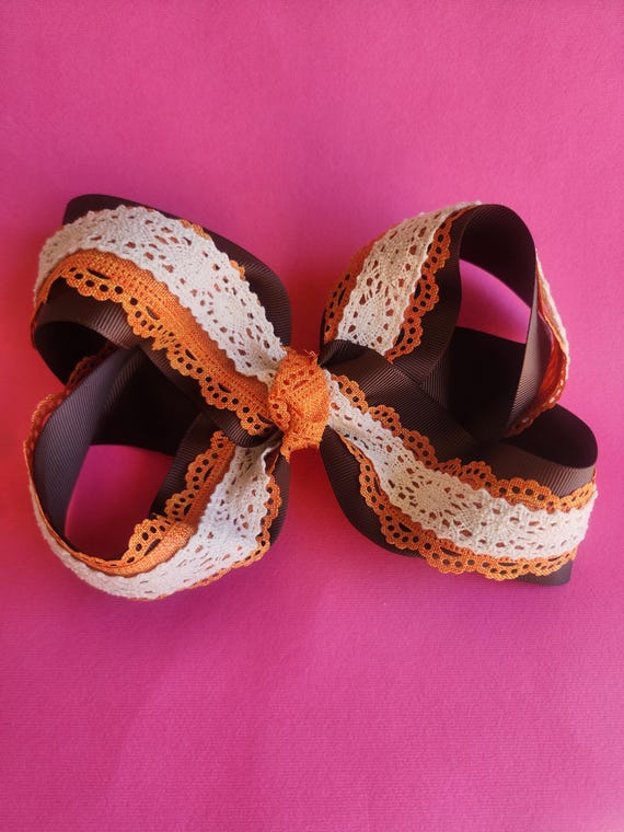 Extra Large Grosgrain Canvas Hair Bow: Scalloped Edge, 8 Inch