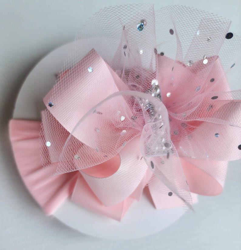 First Birthday Bow: 6-Inch Layered Bow on a nylon headband image 2