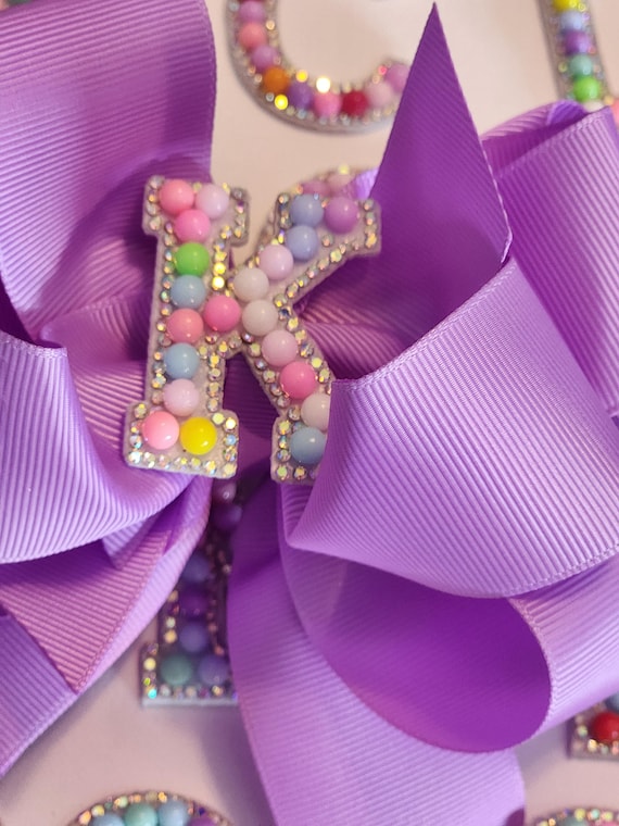 Large Boutique Hair Bow: Triple Layer, Confetti Initial (6 Inches)