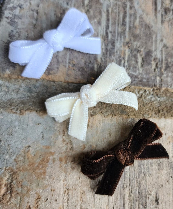 Set of three small velvet bows - white, cream and brown