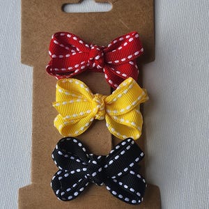 Set of three mini boutique hairbows for baby- grosgrain stitch ribbon bows