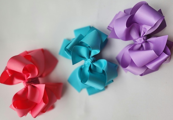 Triple Layer Hair Bow Set: Lavender, Turquoise, Coral Rose (6 Inch)